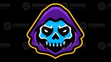 Skull reaper mascot logo for sale Streamer overlays premade mascot esports logos for sale