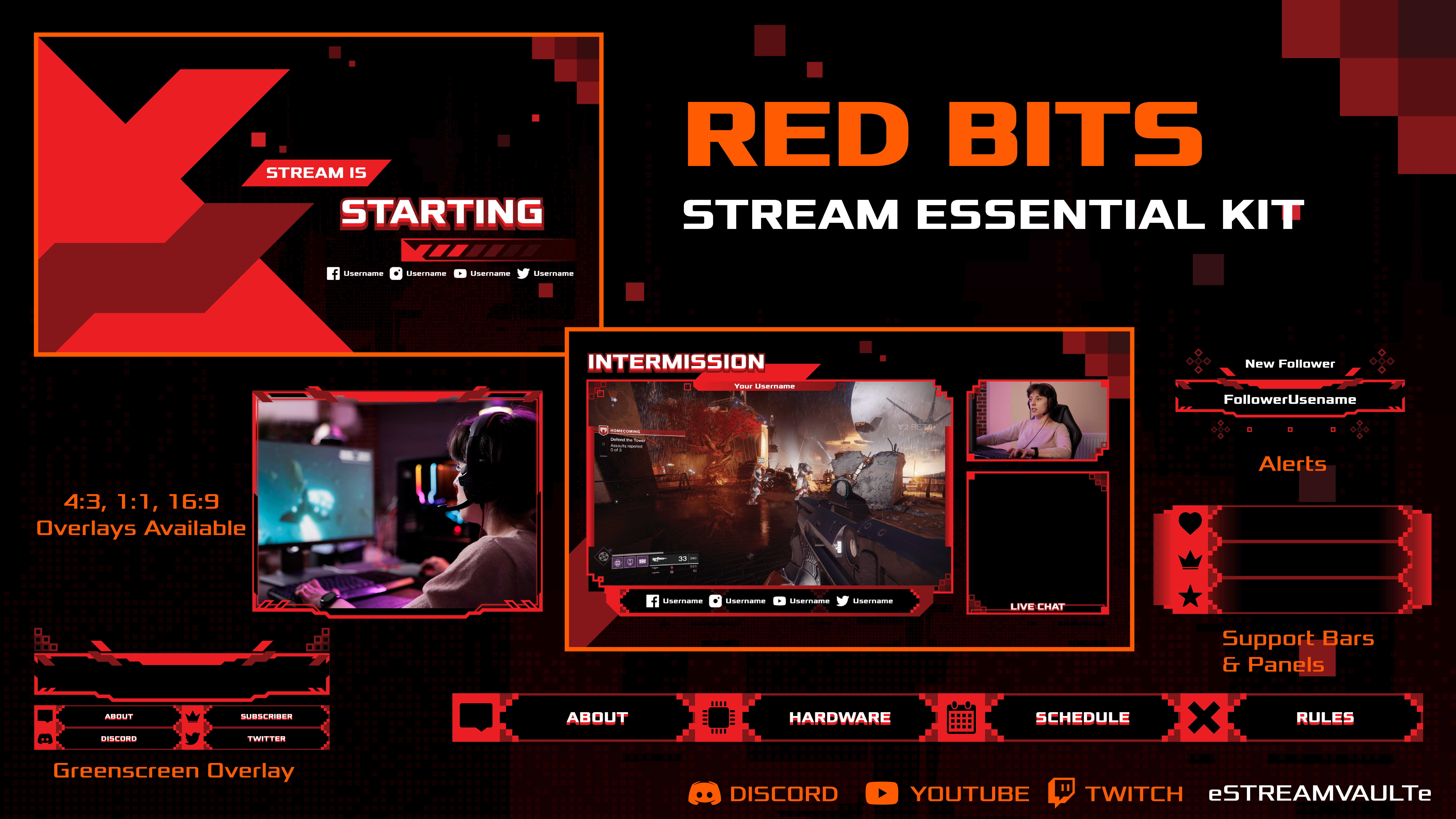 red twitch overlay - steam overlay - esports logo for sale