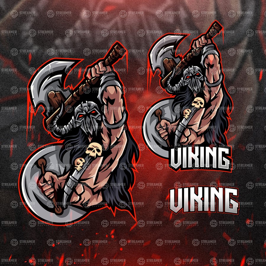 viking mascot logo for sale Streamer overlays premade mascot esports logos for sale