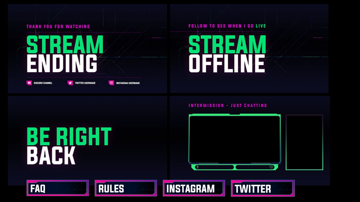 Cyberpunk twitch overlay package