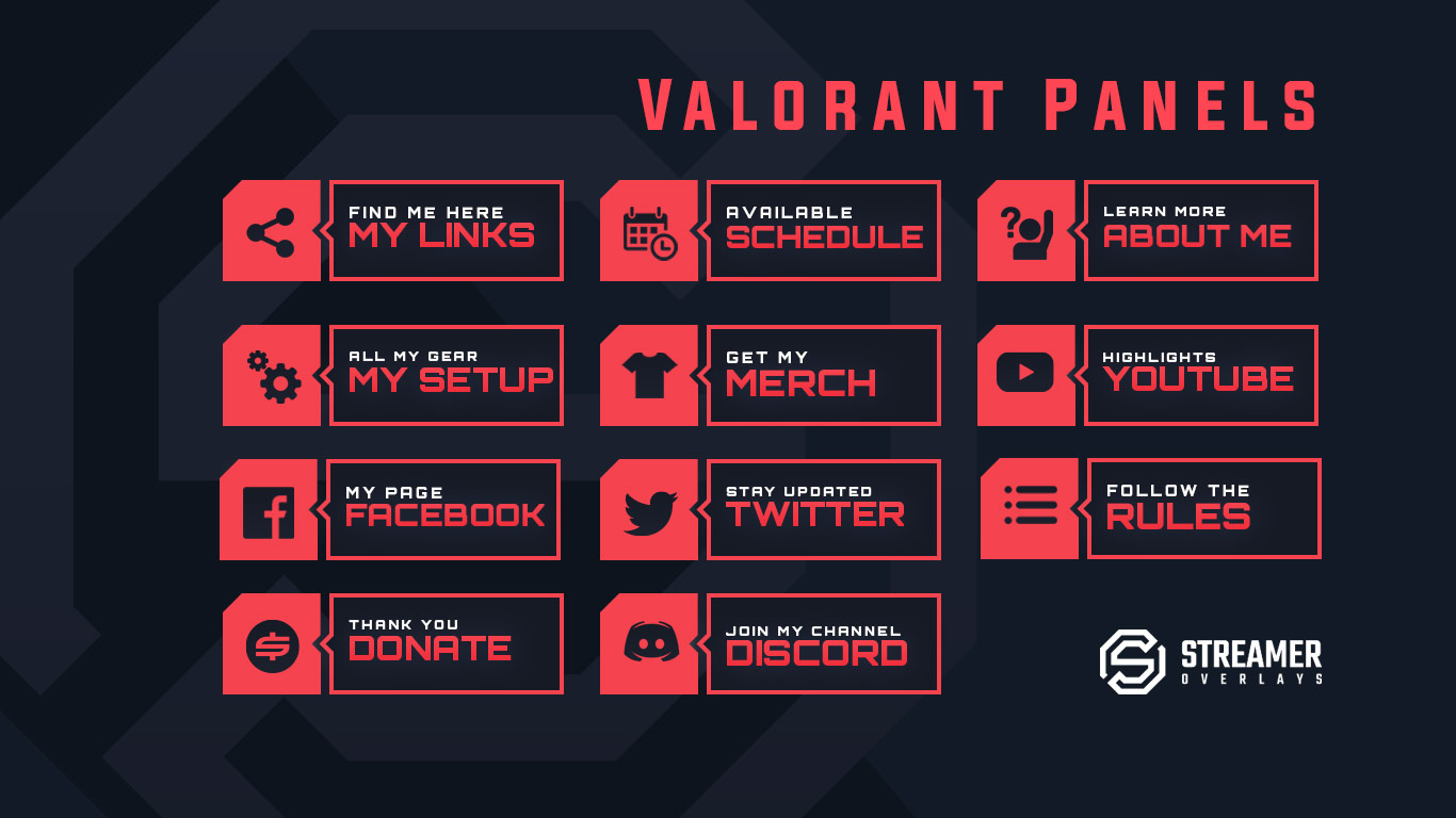 Valorant Twitch Panels Streamer overlays