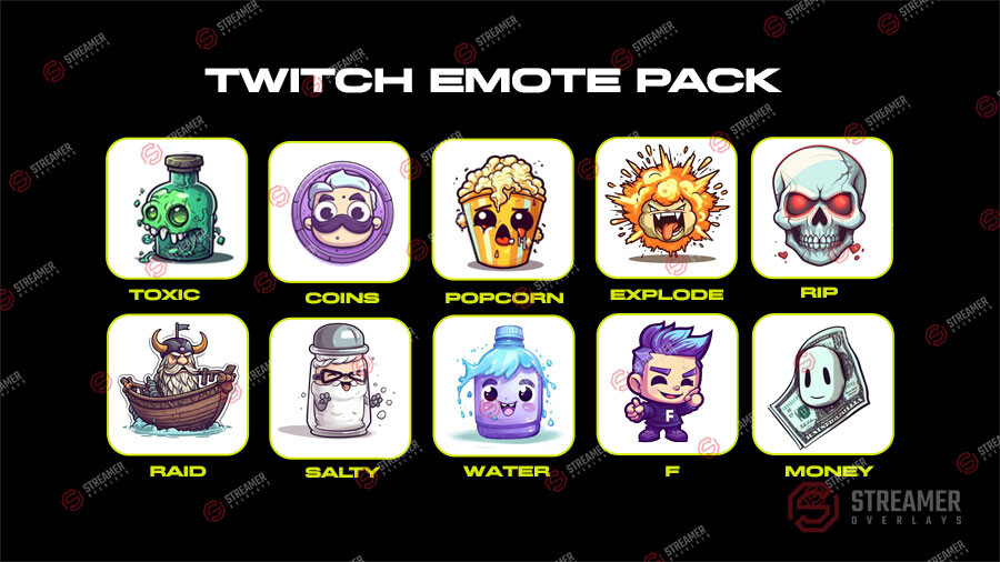 Streamer overlays - twich emote pack - 10 emotes for twitch