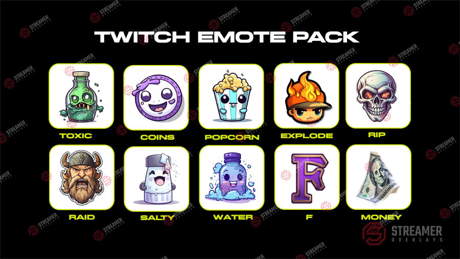 Streamer overlays - twich emote pack - 10 emotes for twitch