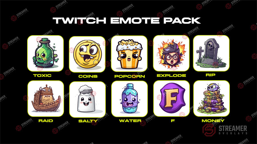 Streamer overlays - twich emote pack - 10 emotes for twitch