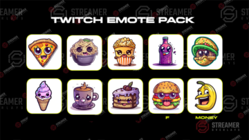Streamer overlays - twich FOOD emote pack - 10 emotes for twitch