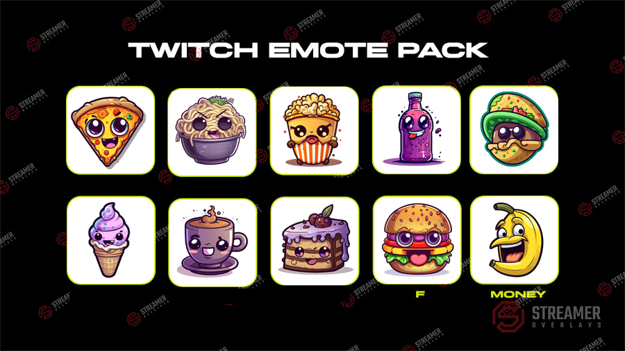 Streamer overlays - twich FOOD emote pack - 10 emotes for twitch