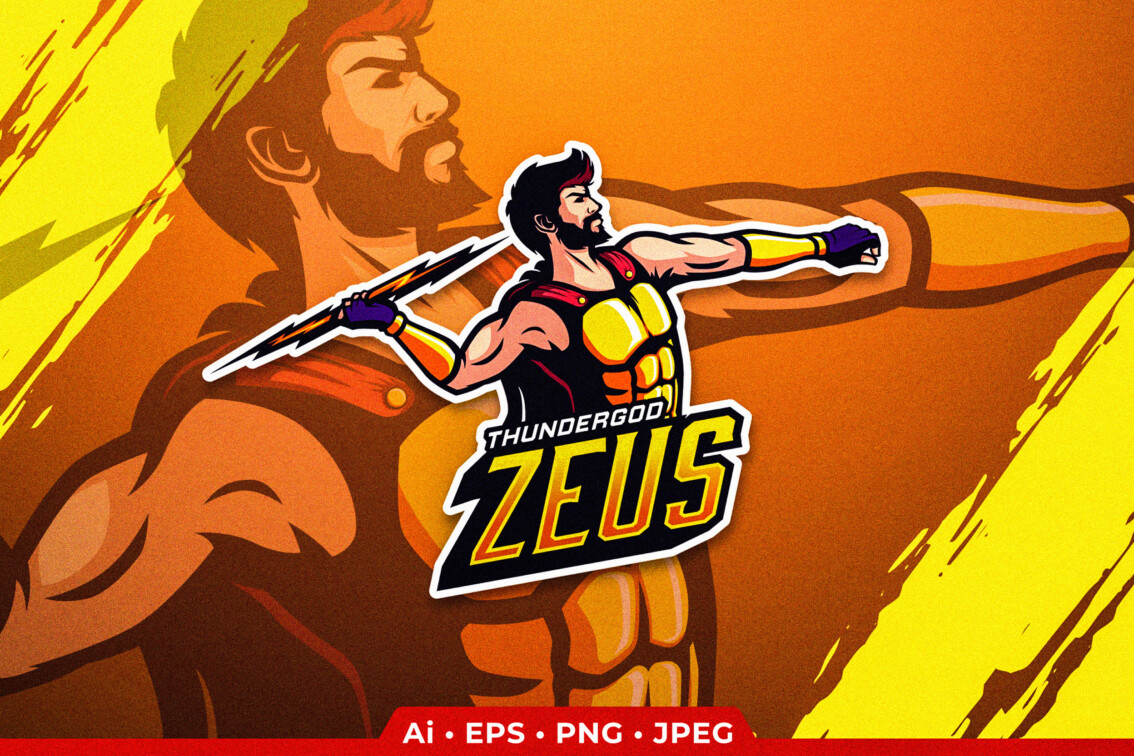 Powerful Thunder God Zeus Vector Mascot Logo